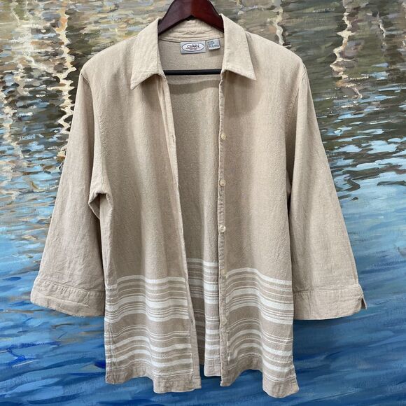 Caran New York Button Front Blouse Linen Sz 2X Roll Tabbed Sleeves Tunic VTG 2X - Picture 15 of 16